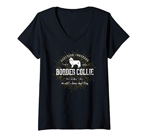 Damen Vintage Retro Border Collie T-Shirt mit V-Ausschnitt Damen Vintage Retro Border Collie T-Shirt mit V-Ausschnitt von Border Collie Geschenke von Treaja