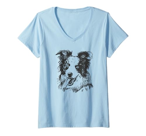 Damen Border Collie Haustier Geschenke für Frauen Männer Hunde T-Shirt mit V-Ausschnitt von Border Collie Hundeliebhaber Geschenke