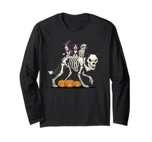 Border Collie Skelett Mama Hexe Halloween Kind Herren Damen Langarmshirt von Border Collie Lover Halloween Outfits for Boy Girl