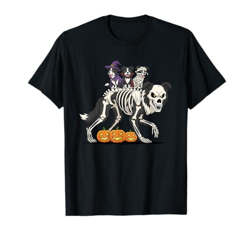 Border Collie Skelett Mama Hexe Halloween Kind Herren Damen T-Shirt von Border Collie Lover Halloween Outfits for Boy Girl