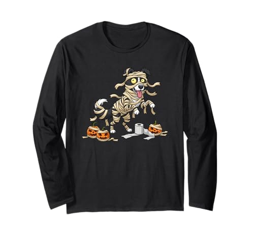 Lustiger Border Collie Mummy Kürbis Halloween Kinder Herren Damen Langarmshirt von Border Collie Lovers Halloween Outfits Boy Girl