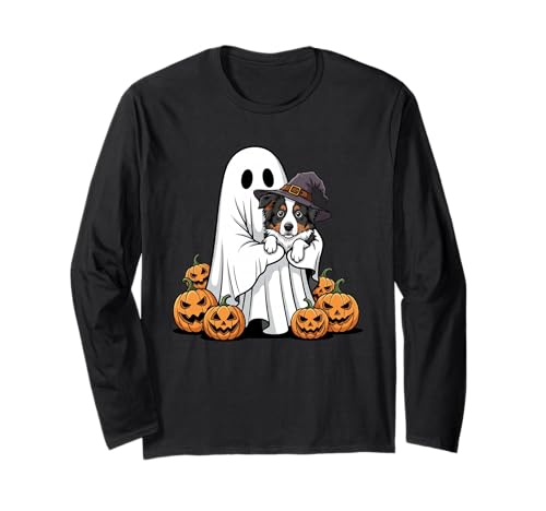 Lustiger Ghost Border Collie Kürbis Halloween Kinder Herren Damen Langarmshirt von Border Collie Lovers Halloween Outfits Boy Girl
