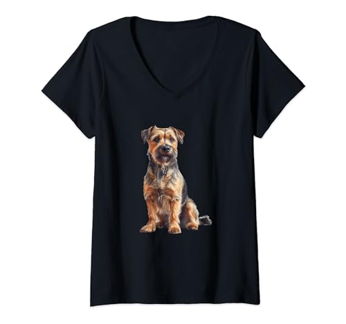 Damen Border Terrier T-Shirt mit V-Ausschnitt von Border tte Terrier Illustration Design