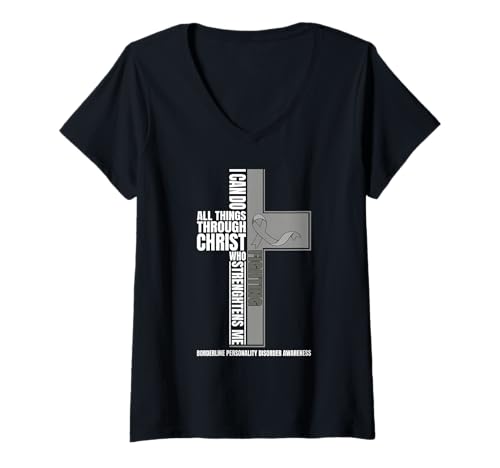 Damen BPD Awareness Warrior Borderline-Persönlichkeitsstörung T-Shirt mit V-Ausschnitt von Borderline Disorder Illustration For BPD Warrior