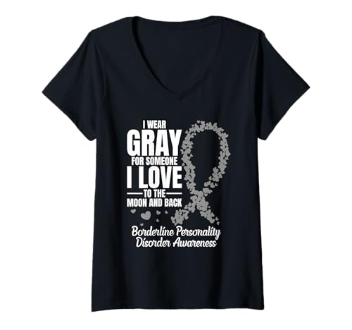 Damen Borderline Disorder Awareness Warrior Wear Grau BPD T-Shirt mit V-Ausschnitt von Borderline Disorder Illustration For BPD Warrior