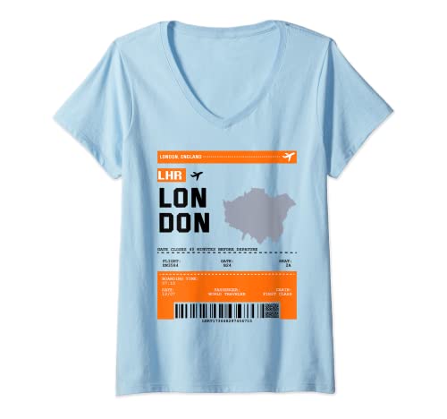 Damen Bordkarte Flugticket LHR London Flughafen Passagier Fluggast T-Shirt mit V-Ausschnitt von Bordkarte Flugticket Flughafen Passagier Design