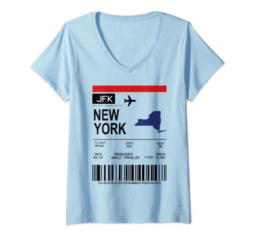 Damen Bordkarte Flugticket New York Flughafen Passagier Fluggast T-Shirt mit V-Ausschnitt von Bordkarte Flugticket Flughafen Passagier Design