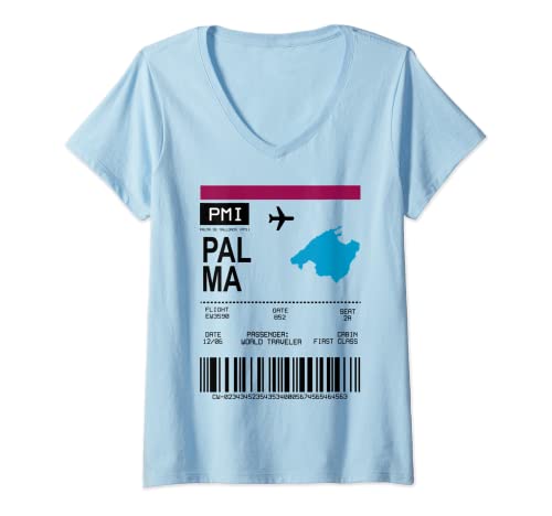 Damen Bordkarte Flugticket Palma Mallorca Flughafen Passagier T-Shirt mit V-Ausschnitt von Bordkarte Flugticket Flughafen Passagier Design