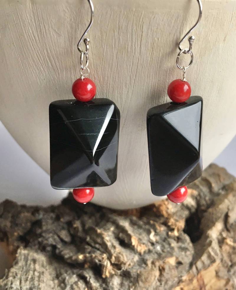 Achat Und Koralle Ohrringe Im Art-Deco-stil von BorealisJewellery