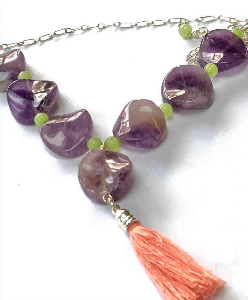 Amethyst Collier Gedrehte Perlen, Grünquarz, 925Er Silber von BorealisJewellery
