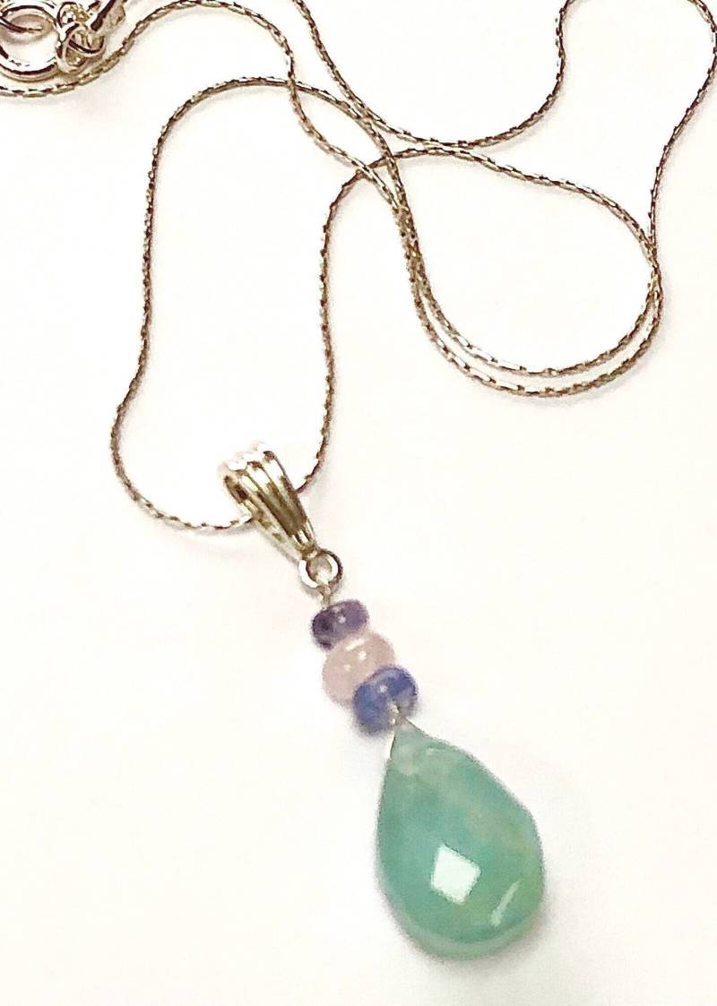 Aquamarin Tropfen Anhänger Sterling Silber, Tansanit & Morganit von BorealisJewellery