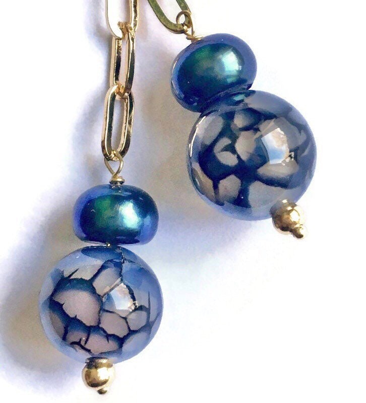 Drachen Achat Und Pfau Perlen Ohrringe von BorealisJewellery