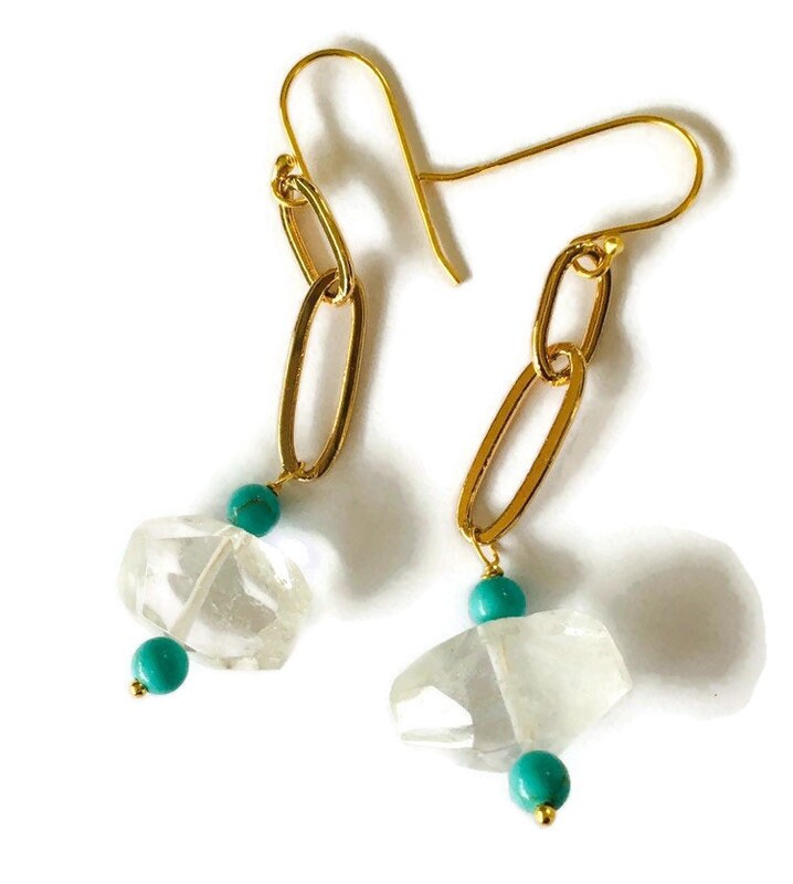 Ohrringe Aus Bergkristall Und Türkis von BorealisJewellery