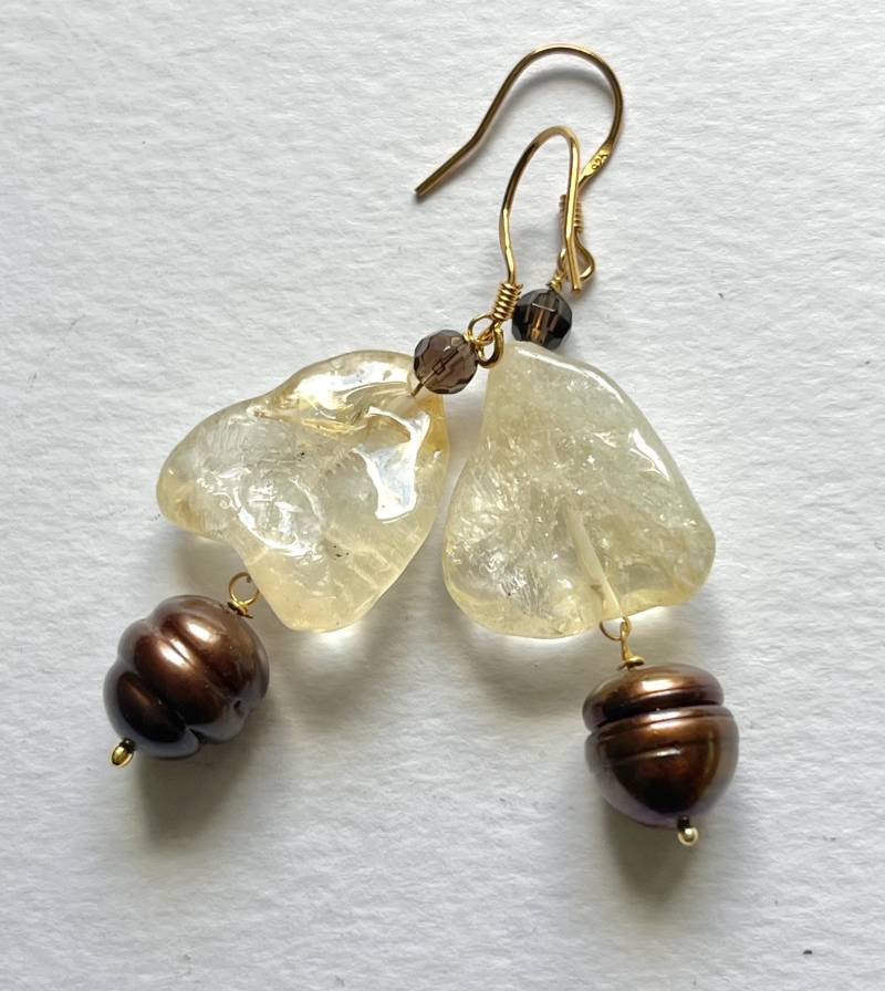 Ohrringe Mit Citrin Und Perle von BorealisJewellery