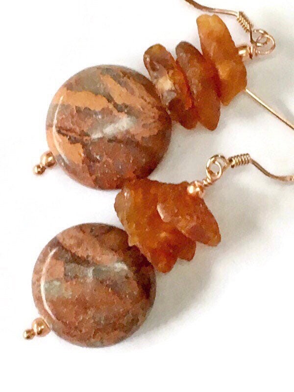 Schlangenhaut Jaspis Und Bernstein Ohrringe von BorealisJewellery