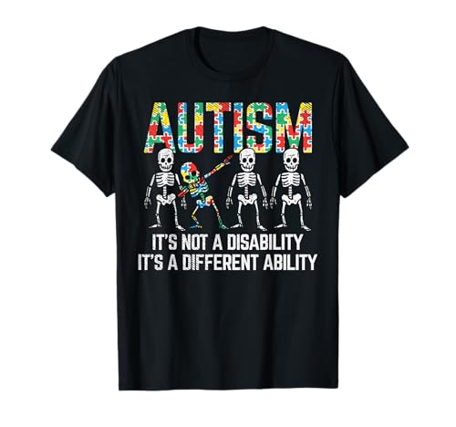 Dabbing Skeleton Not A Disability Autism Awareness Kids Boys T-Shirt von BoredKoalas Autism Awareness Clothes Autistic Gift