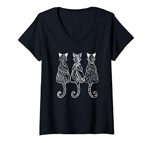 Damen Three Cats Motif Paisley Cute Animal Cat Lovers Artists Gift T-Shirt mit V-Ausschnitt Damen Three Cats Motif Paisley Cute Animal Cat Lovers Artists Gift T-Shirt mit V-Ausschnitt von BoredKoalas Cat