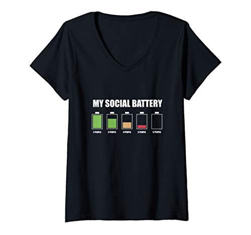 Damen My Social Battery Low Energy Anti Social Introvert Gift T-Shirt mit V-Ausschnitt von BoredKoalas Introvert