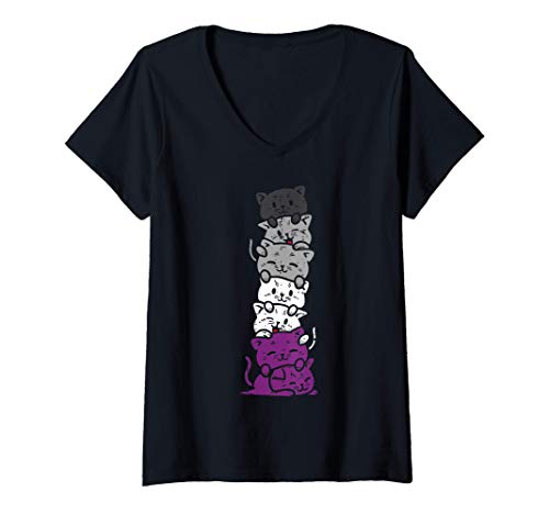 Damen Cat Stack Asexual Pride Cute Ace Flag Animal Pet Lover Gift T-Shirt mit V-Ausschnitt Damen Cat Stack Asexual Pride Cute Ace Flag Animal Pet Lover Gift T-Shirt mit V-Ausschnitt von BoredKoalas LGBT Clothes Asexual Pride Ace Gift