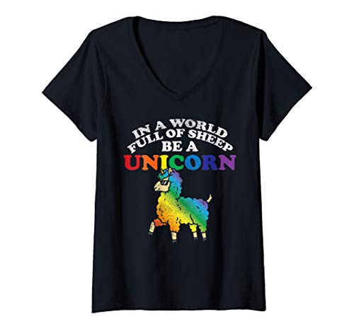 Damen World Full Sheep Be Unicorn Rainbow Gay Pride Flag LGBT Gift T-Shirt mit V-Ausschnitt Damen World Full Sheep Be Unicorn Rainbow Gay Pride Flag LGBT Gift T-Shirt mit V-Ausschnitt von BoredKoalas LGBT Clothes Gay Pride Support Gifts