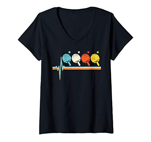 Damen Table Tennis Heartbeat Retro Ping Pong Lover Player Gift T-Shirt mit V-Ausschnitt von BoredKoalas Table Tennis Clothes Ping Pong Gifts