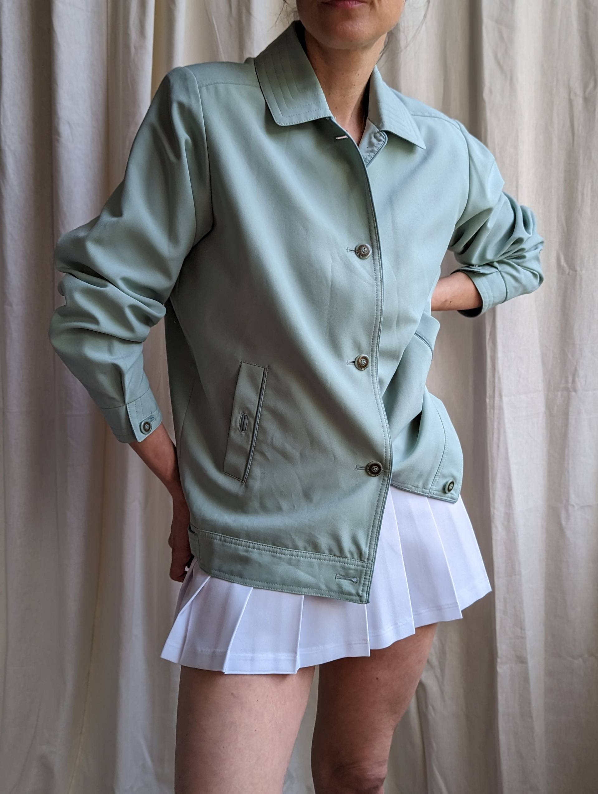 Unisex Vintage Mintgrün Jacke - Tennis Style Kragen Sommermantel von Boretrolondon