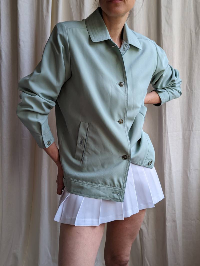 Unisex Vintage Mintgrün Jacke - Tennis Style Kragen Sommermantel von Boretrolondon