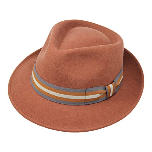 B&S Premium Doyle - Teardrop Fedora Hut - 100% Wollfilz - perfekt zum Reisen - was-serabweisend - Unisex - 54cm Bernstein von Borges & Scott