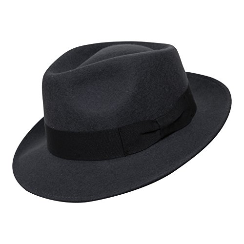 Borges & Scott B&S Premium Doyle - Teardrop Fedora Hut - 100% Wollfilz - perfekt zum Reisen - was-serabweisend - Unisex - 54cm Dunkelgrau von Borges & Scott