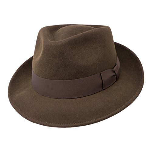 Borges & Scott B&S Premium Doyle - Teardrop Fedora Hut - 100% Wollfilz - perfekt zum Reisen - was-serabweisend - Unisex - 56cm Dunkelbraun von Borges & Scott