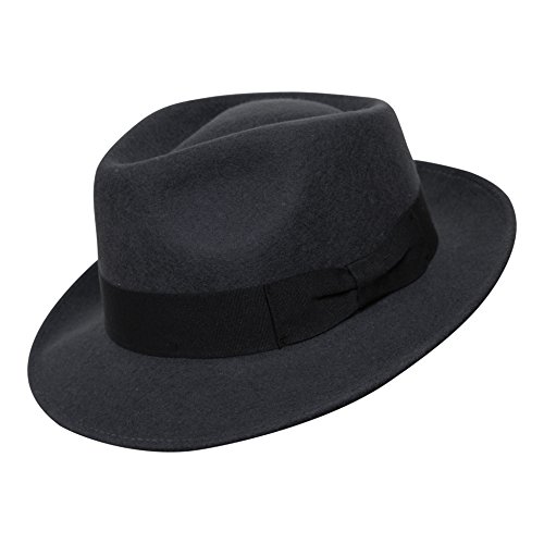 Borges & Scott B&S Premium Doyle - Teardrop Fedora Hut - 100% Wollfilz - perfekt zum Reisen - was-serabweisend - Unisex - 56cm Dunkelgrau von Borges & Scott
