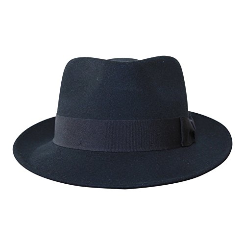 Borges & Scott B&S Premium Doyle - Teardrop Fedora Hut - 100% Wollfilz - perfekt zum Reisen - was-serabweisend - Unisex - 58cm Schwarz von Borges & Scott