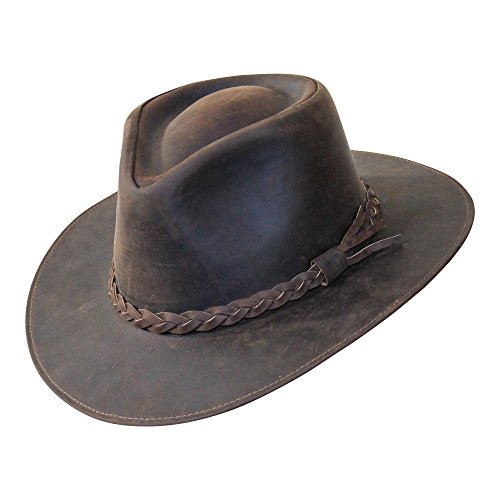 B&S Premium Leder Fedora - Hut mit breiter Krempe - Hochqualitatives Leder - Wasserabweisend - 56cm Dunkelbraun von Borges & Scott