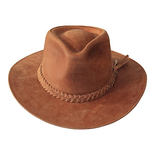 B&S Premium Leder Fedora - Hut mit breiter Krempe - Hochqualitatives Leder - Wasserabweisend - 56cm Hellbraun von Borges & Scott