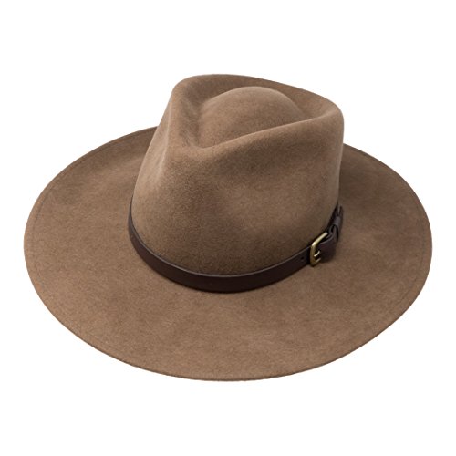 B&S Premium Lewis - Fedora Hut mit breiter Krempe - 100% Wollfilz - wasserfest - Lederband - 54cm Hellbraun von Borges & Scott