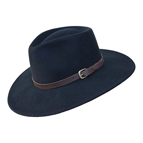 B&S Premium Lewis - Fedora Hut mit breiter Krempe - 100% Wollfilz - wasserfest - Lederband - 54cm Schwarz von Borges & Scott