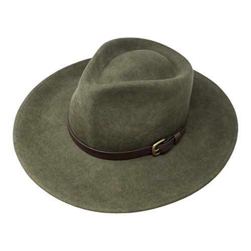 B&S Premium Lewis - Fedora Hut mit breiter Krempe - 100% Wollfilz - wasserfest - Lederband - 54cm dunkelgrün von Borges & Scott