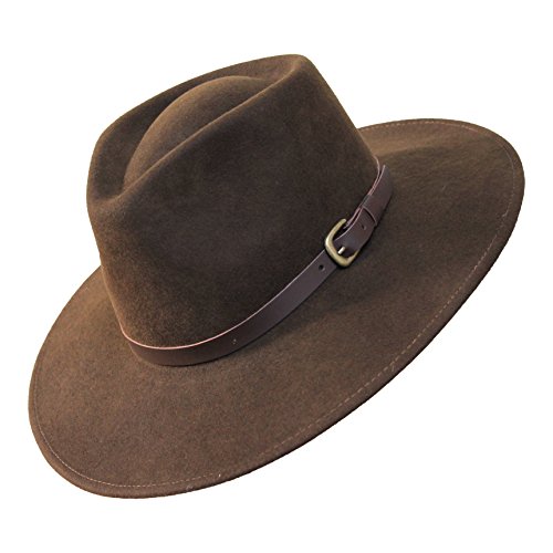 B&S Premium Lewis - Fedora Hut mit breiter Krempe - 100% Wollfilz - wasserfest - Lederband - 56cm Dunkelbraun von Borges & Scott