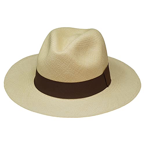 Borges & Scott Der Hudson - Fedora Panamahut - Natürlich mit braunem Band - Rollbarer und Leichter Original Panama Hut - 55cm von Borges & Scott