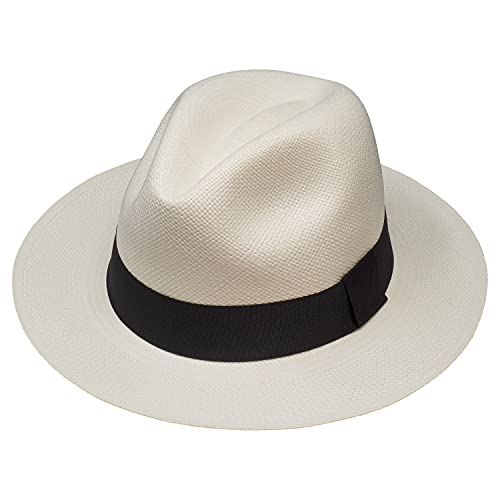 Borges & Scott Der Hudson - Fedora Panamahut - Weiß mit schwarzem Band - Rollbarer und Leichter Original Panama Hut - 63cm von Borges & Scott