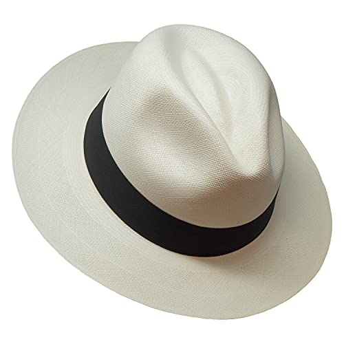 Borges & Scott Der Japura - Signatur Fedora Panama Hut - Weiß mit schwarzem Band - Rollbarer und ultraleichter echter Panama Hut - 58cm von Borges & Scott