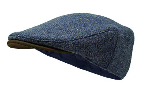 Borges & Scott Die Sloan - Flat Cap aus Irish Tweed und Nubukleder - Nachthimmel - L von Borges & Scott