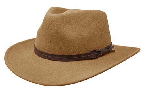 Hardy - Leichter Fedora Hut mit breiter Krempe und Lederband - 100% Wollfilz - Für die Reise knautschbar - Wasserabweisend - 54cm Karamell von Borges & Scott