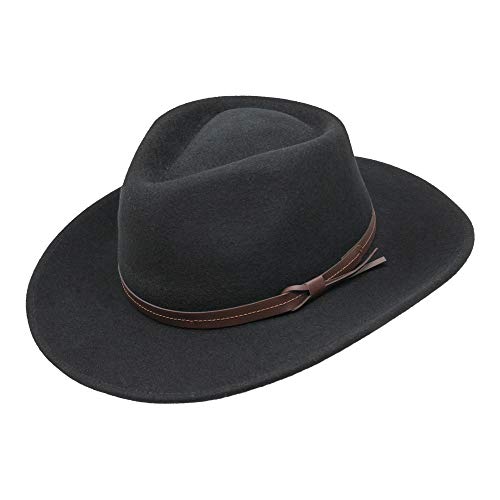 Hardy - Leichter Fedora Hut mit breiter Krempe und Lederband - 100% Wollfilz - Für die Reise knautschbar - Wasserabweisend - 54cm Schwarz von Borges & Scott