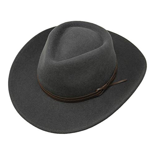 Hardy - Leichter Fedora Hut mit breiter Krempe und Lederband - 100% Wollfilz - Für die Reise knautschbar - Wasserabweisend - 60cm Dunkelgrau von Borges & Scott