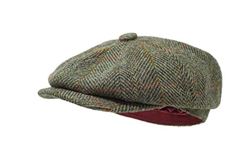 Borges & Scott Lomond Schirmmütze Newsboy – Schiebermütze aus 100% handgewebter Wolle - Harris Tweed - wasserabweisend - Feld Fischgrätenmuster 58cm von Borges & Scott