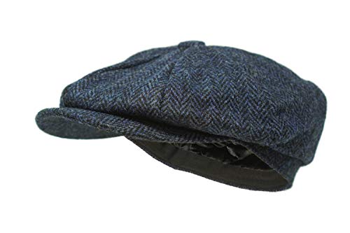 Borges & Scott Lomond Schirmmütze Newsboy – Schiebermütze aus 100% handgewebter Wolle - Harris Tweed - wasserabweisend - Marine Fischgrätenmuster 54cm von Borges & Scott