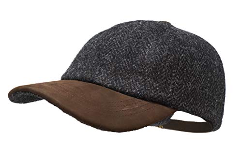 Borges & Scott Munro Baseball Cap - 100% Wolle - Harris Tweed – Schirm aus Nubuk Leder - Mitternacht von Borges & Scott