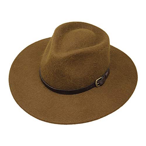 Premium Alpaka Lewis - Fedora Hut mit breiter Krempe - Alpaka Wollfilz - wasserabweisend - Lederband - 58cm Braun von Borges & Scott