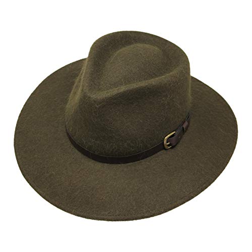 Premium Alpaka Lewis - Fedora Hut mit breiter Krempe - Alpaka Wollfilz - wasserabweisend - Lederband - 58cm Moosgrün von Borges & Scott